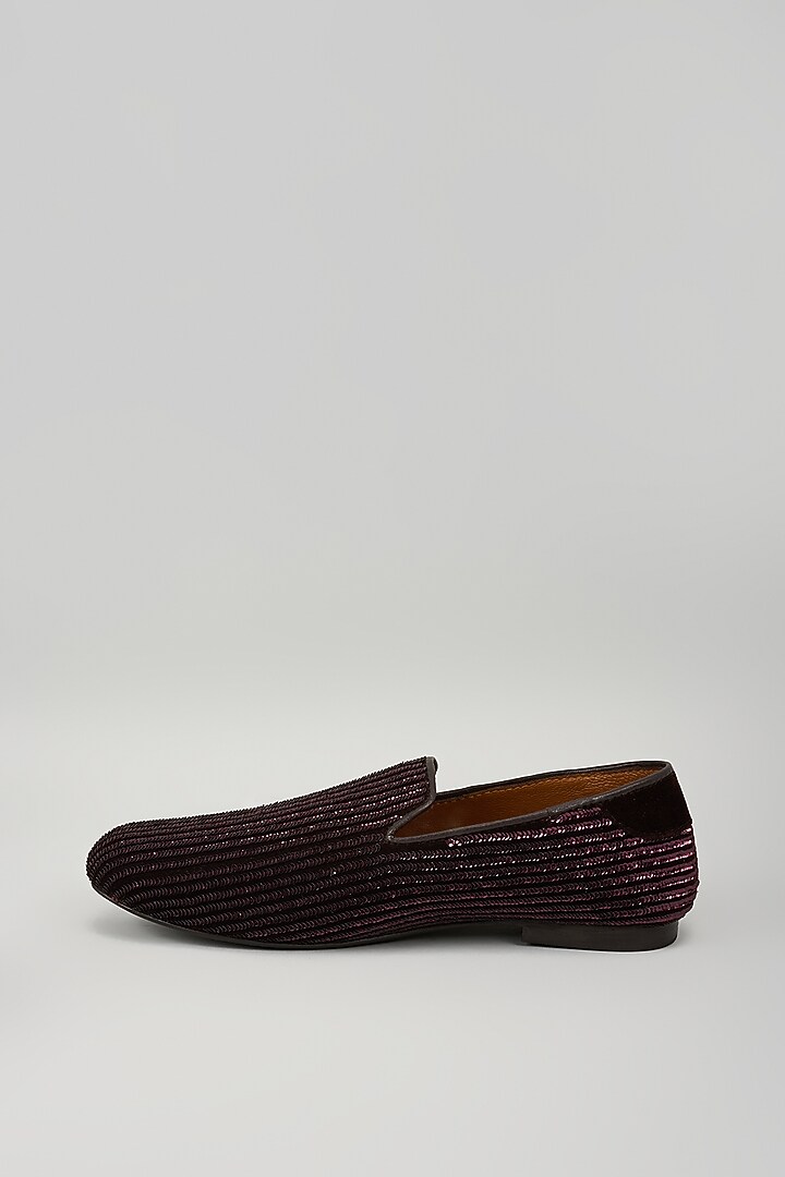 Deep Brown Velvet Sequins Embroidered Shoes by ROHAN ARORA at Pernia's Pop Up Shop