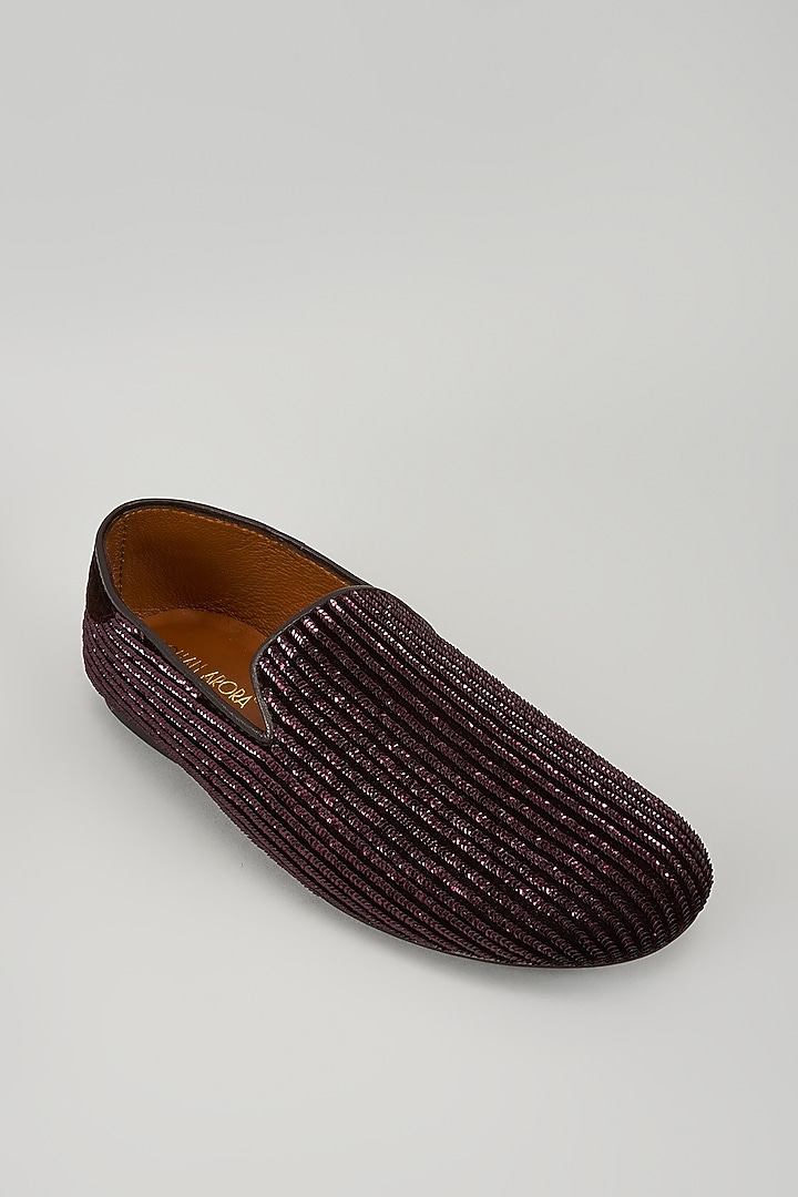 Deep Brown Velvet Sequins Embroidered Shoes by ROHAN ARORA at Pernia's Pop Up Shop