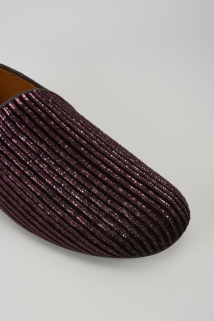 Deep Brown Velvet Sequins Embroidered Shoes by ROHAN ARORA at Pernia's Pop Up Shop