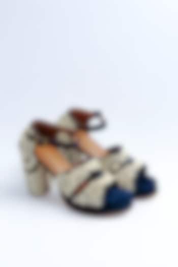 Black Velvet Pearl & Zardosi Embroidered Strappy Block Heels by ROHAN ARORA WOMENS at Pernia's Pop Up Shop
