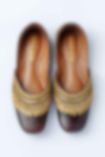Bombay Brown Leather Zardosi Embroidered Juttis by ROHAN ARORA WOMENS at Pernia's Pop Up Shop