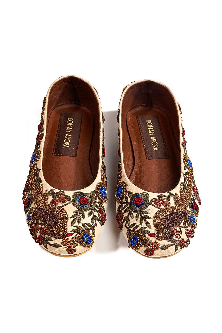 Multi-Colored Silk Kashmiri Embroidered Juttis by ROHAN ARORA WOMENS at Pernia's Pop Up Shop