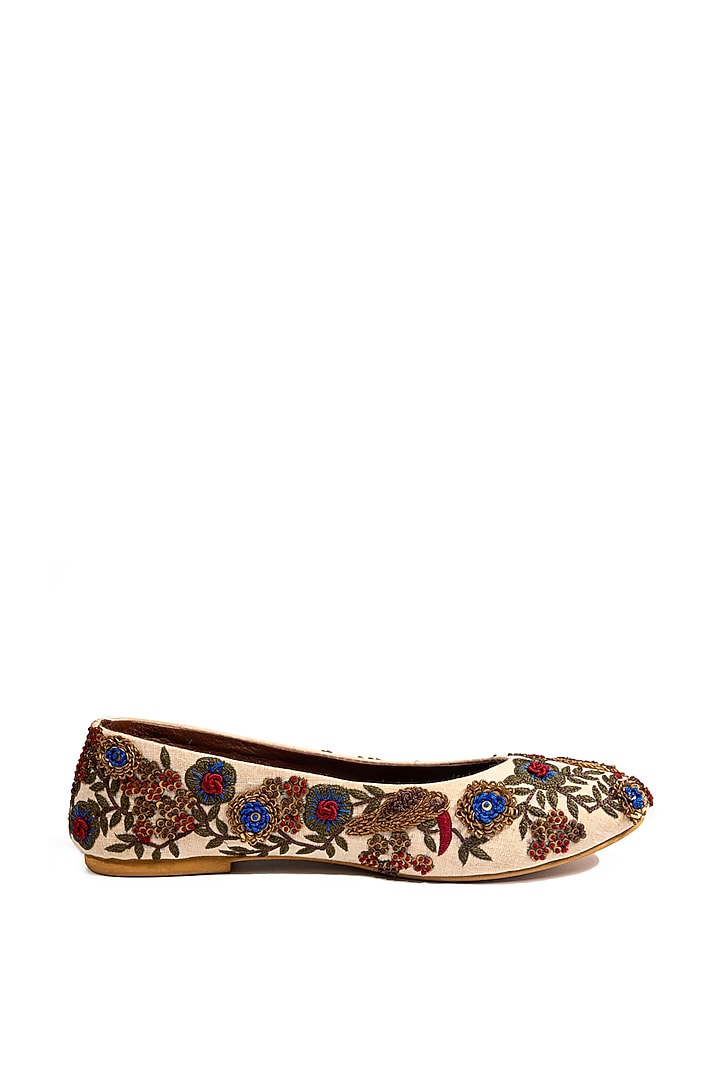 Multi-Colored Silk Kashmiri Embroidered Juttis by ROHAN ARORA WOMENS at Pernia's Pop Up Shop
