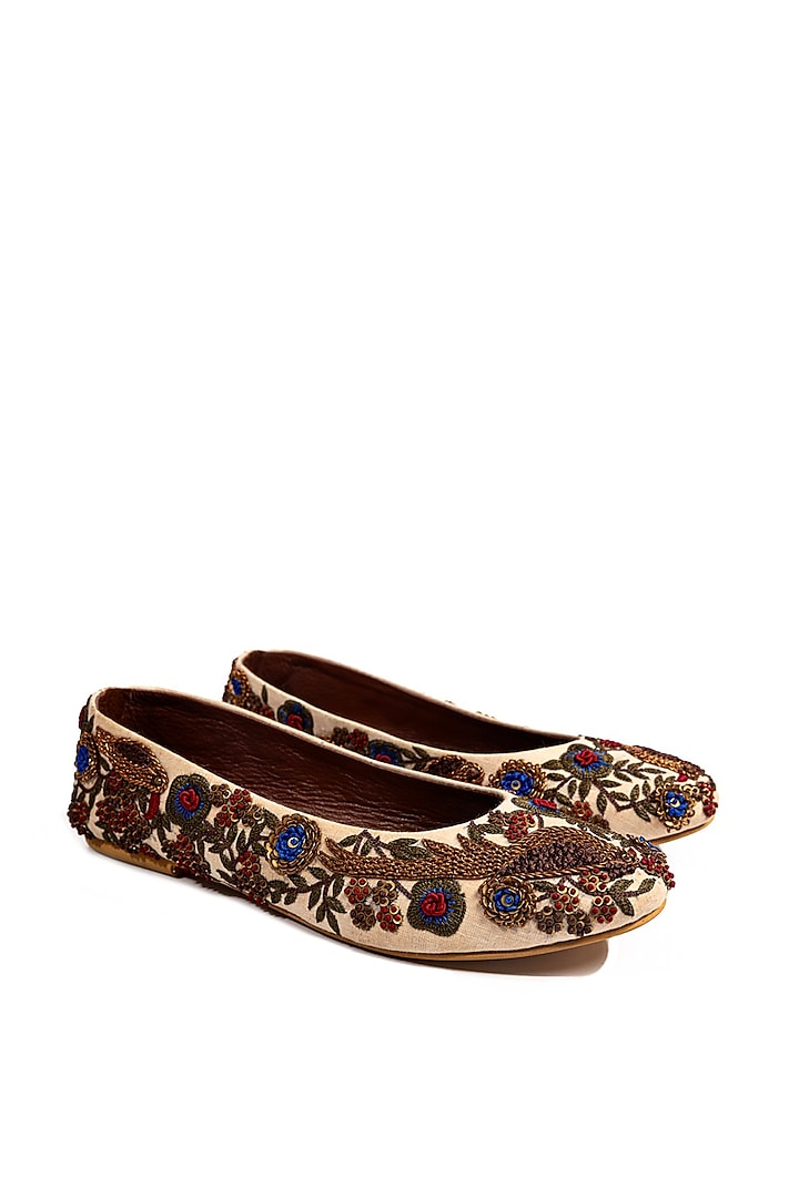 Multi-Colored Silk Kashmiri Embroidered Juttis by ROHAN ARORA WOMENS at Pernia's Pop Up Shop