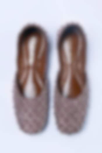 Nude Satin Zardosi Embroidered Juttis by ROHAN ARORA WOMENS at Pernia's Pop Up Shop