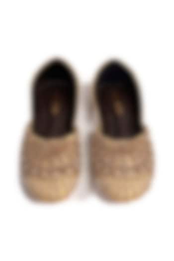 Gold Banarasi Brocade Zardosi & Moti Work Juttis by ROHAN ARORA WOMENS at Pernia's Pop Up Shop