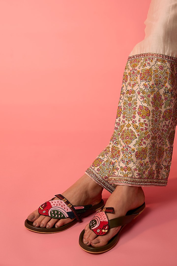 Olive Leather Sandals by ROHAN ARORA WOMENS at Pernia's Pop Up Shop