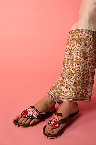 Olive Leather Sandals by ROHAN ARORA WOMENS