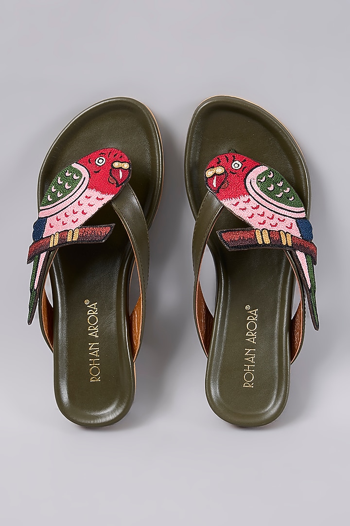 Olive Leather Sandals by ROHAN ARORA WOMENS at Pernia's Pop Up Shop