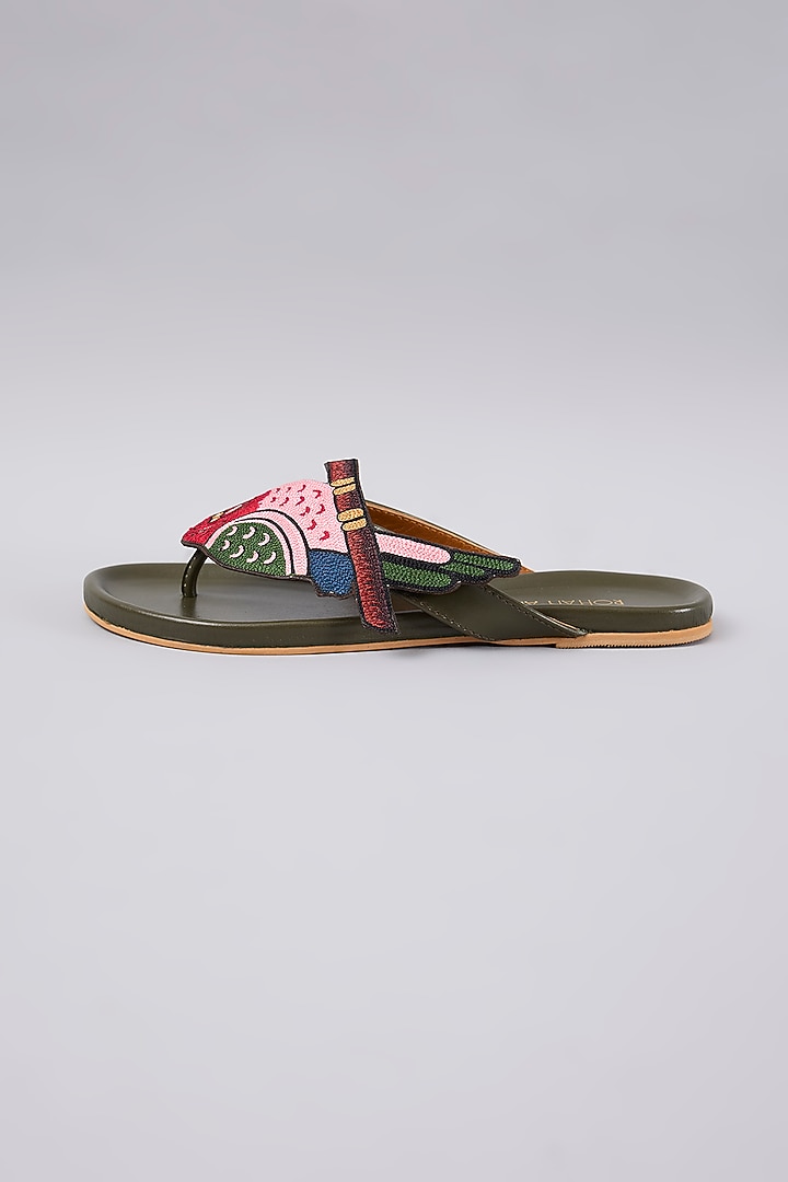 Olive Leather Sandals by ROHAN ARORA WOMENS at Pernia's Pop Up Shop