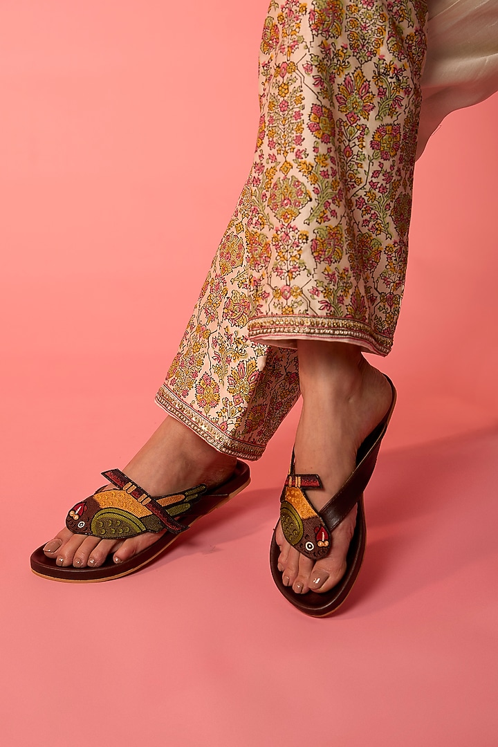 Brown Leather Sandals by ROHAN ARORA WOMENS at Pernia's Pop Up Shop