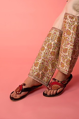 Black Leather Sandals by ROHAN ARORA WOMENS