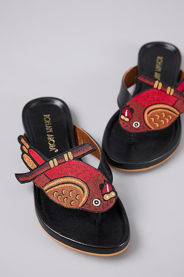 Black Leather Sandals by ROHAN ARORA WOMENS at Pernia's Pop Up Shop