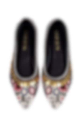 Multi-Colored Silk Resham Embroidered Juttis by ROHAN ARORA WOMENS at Pernia's Pop Up Shop