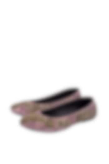 Blush Pink Silk Zardosi Embroidered Juttis by ROHAN ARORA WOMENS at Pernia's Pop Up Shop