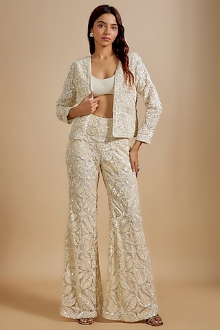 Ivory Organza Jacket Set by Rococo by raghvi