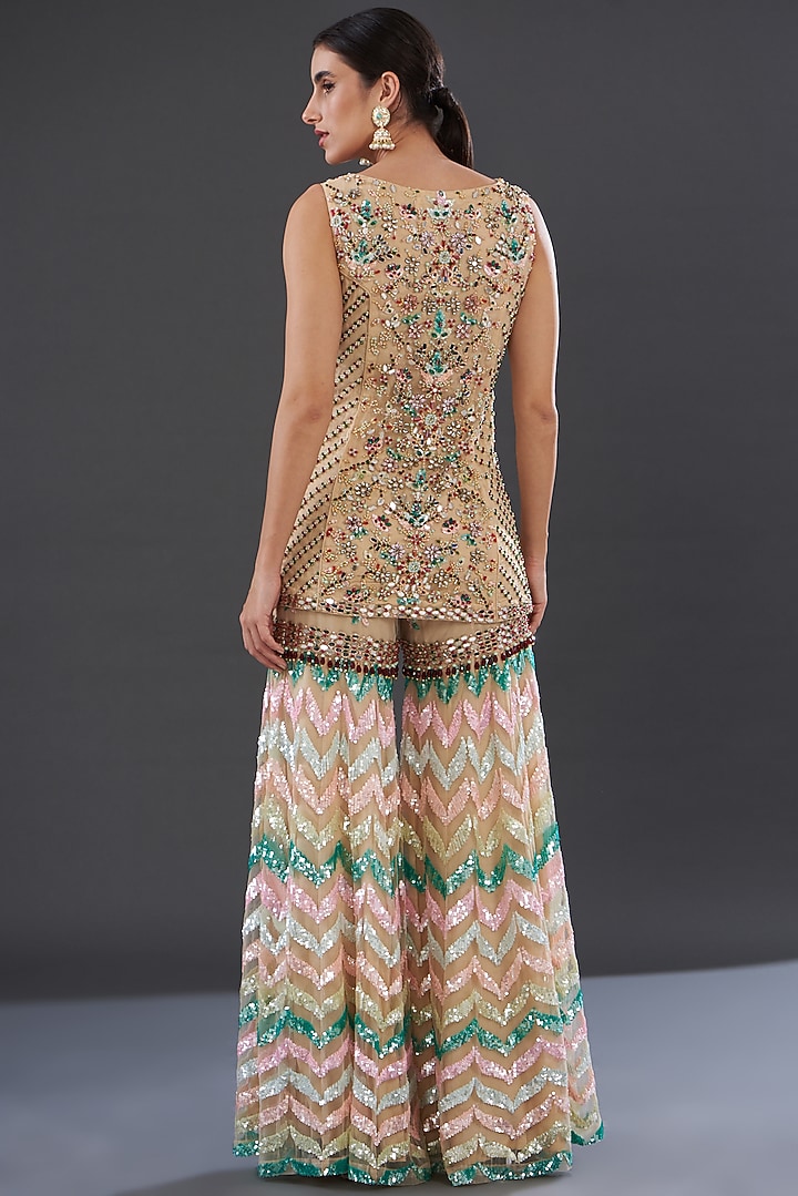 Beige Net Embroidered Bridal Sharara Set by Rococo by raghvi at Pernia's Pop Up Shop