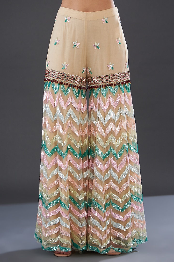 Beige Net Embroidered Bridal Sharara Set by Rococo by raghvi at Pernia's Pop Up Shop