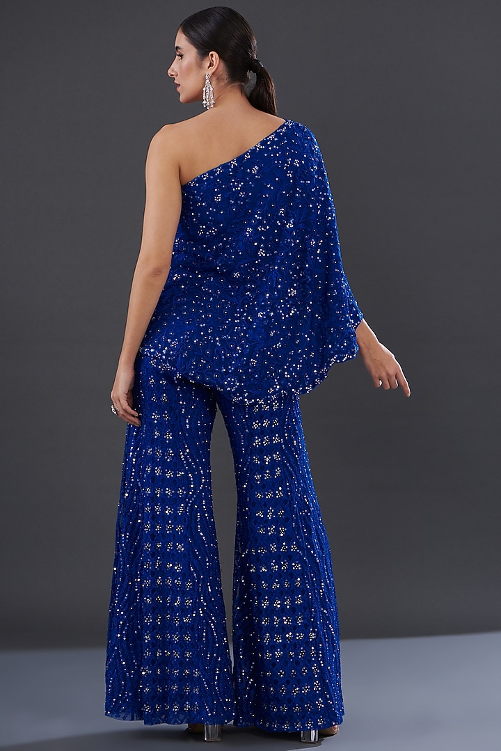 Dark Blue Net Embroidered Wedding Sharara Set by Rococo by raghvi at Pernia's Pop Up Shop