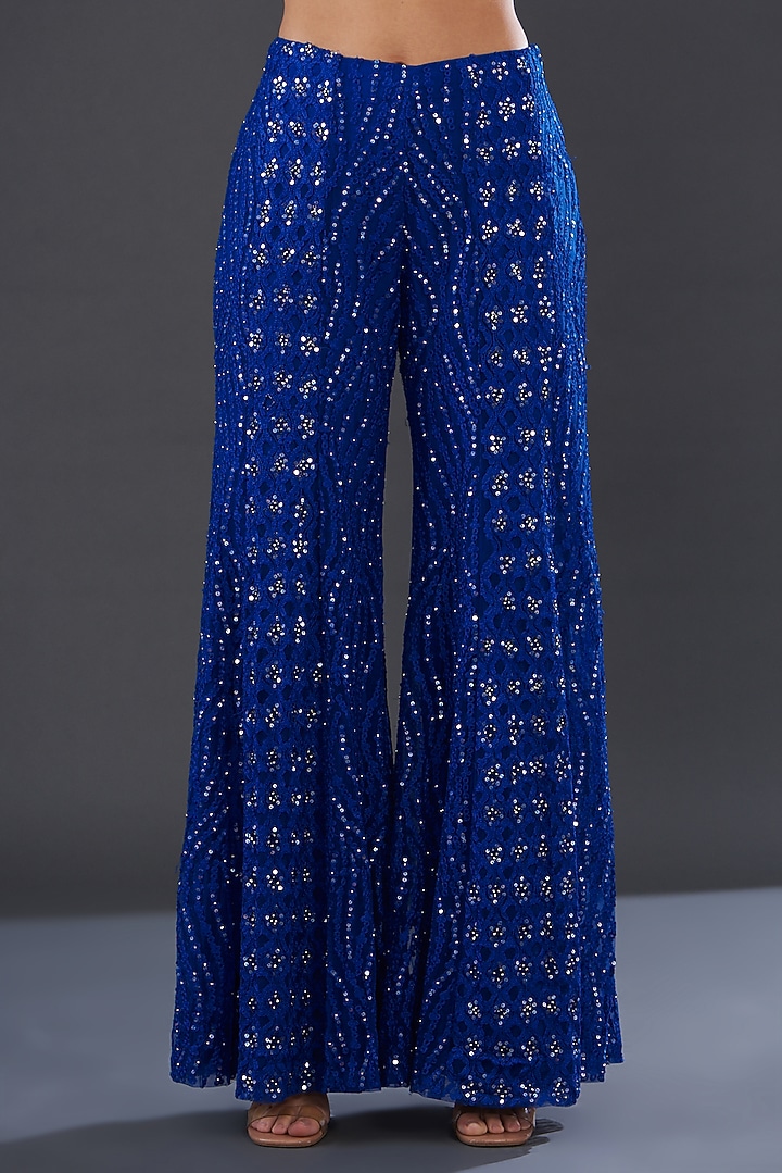 Dark Blue Net Embroidered Wedding Sharara Set by Rococo by raghvi at Pernia's Pop Up Shop