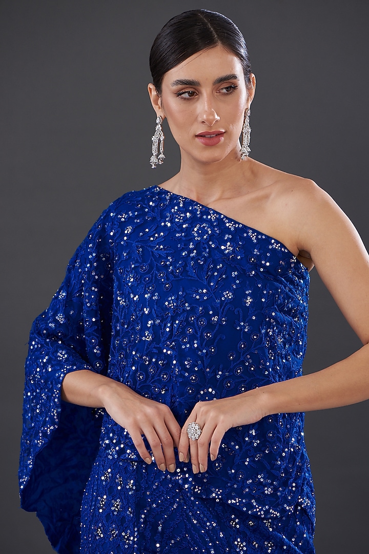 Dark Blue Net Embroidered Wedding Sharara Set by Rococo by raghvi at Pernia's Pop Up Shop