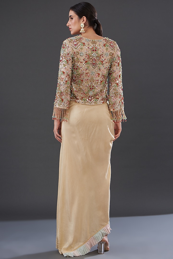Beige Organza & Silk Skirt Set by Rococo by raghvi at Pernia's Pop Up Shop