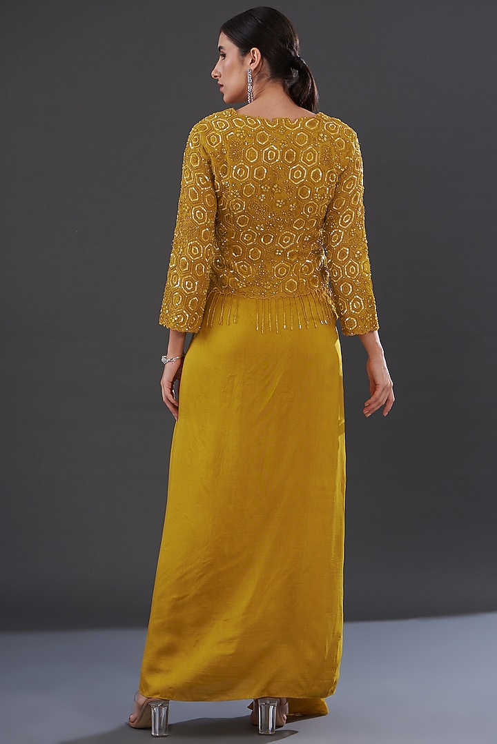 Mustard Organza & Silk Skirt Set by Rococo by raghvi at Pernia's Pop Up Shop