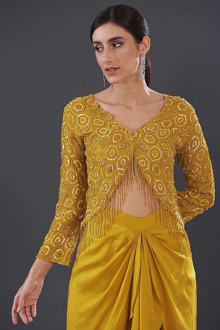 Mustard Organza & Silk Skirt Set by Rococo by raghvi at Pernia's Pop Up Shop