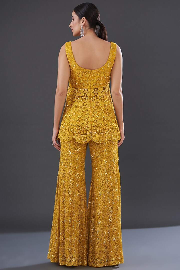 Mustard Net Embroidered Bridal Sharara Set by Rococo by raghvi at Pernia's Pop Up Shop
