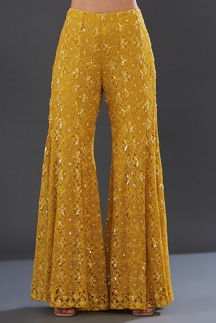 Mustard Net Embroidered Bridal Sharara Set by Rococo by raghvi at Pernia's Pop Up Shop