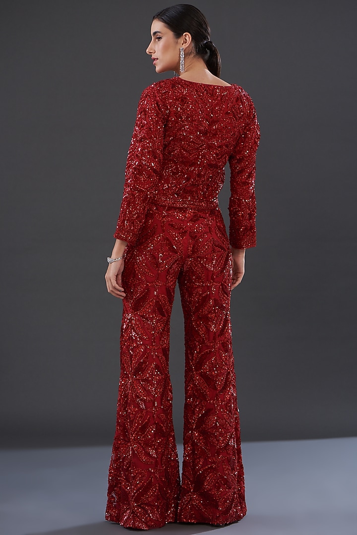 Red Organza & Net Embroidered Bridal Sharara Set by Rococo by raghvi at Pernia's Pop Up Shop