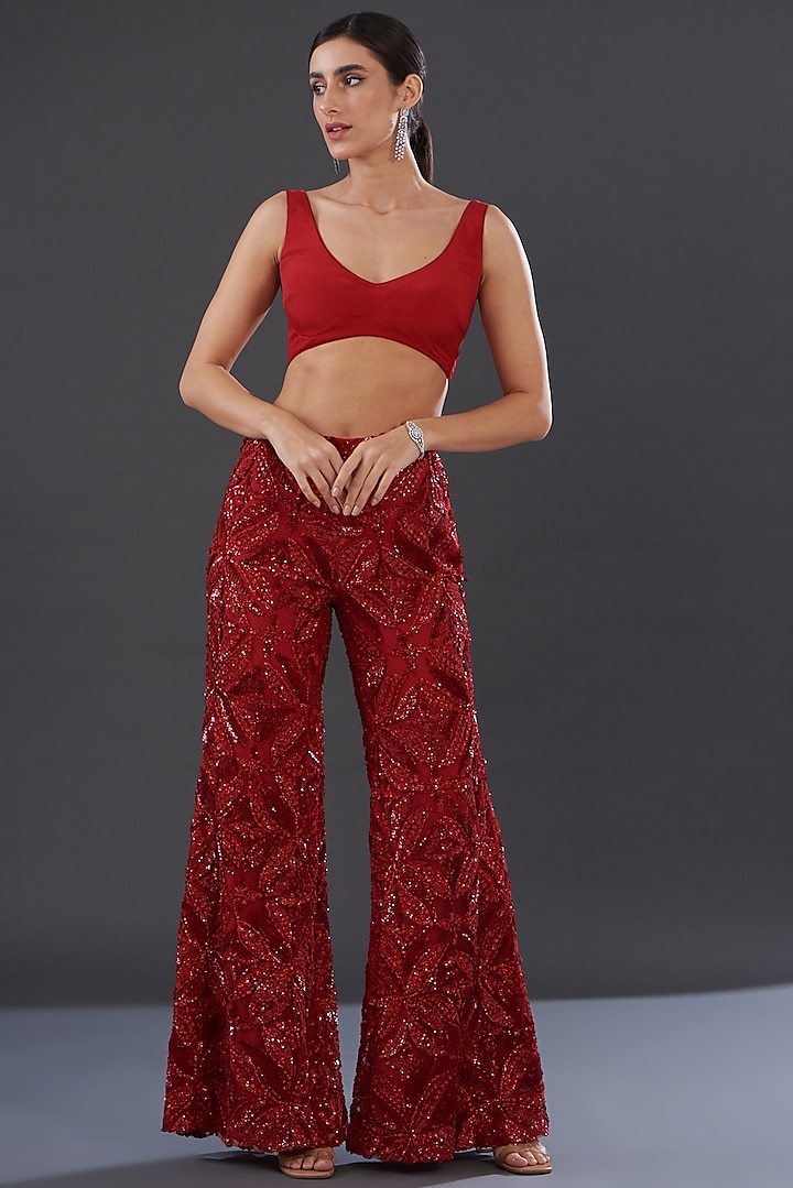 Red Organza & Net Embroidered Bridal Sharara Set by Rococo by raghvi at Pernia's Pop Up Shop