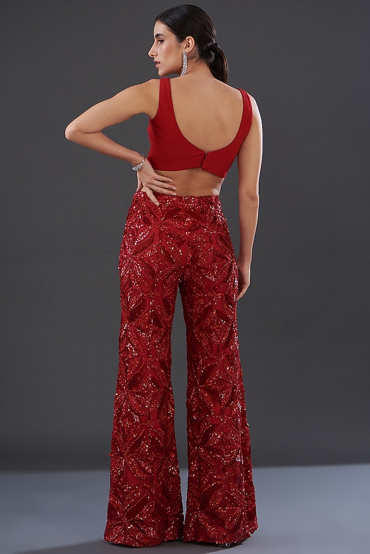 Red Organza & Net Embroidered Bridal Sharara Set by Rococo by raghvi at Pernia's Pop Up Shop
