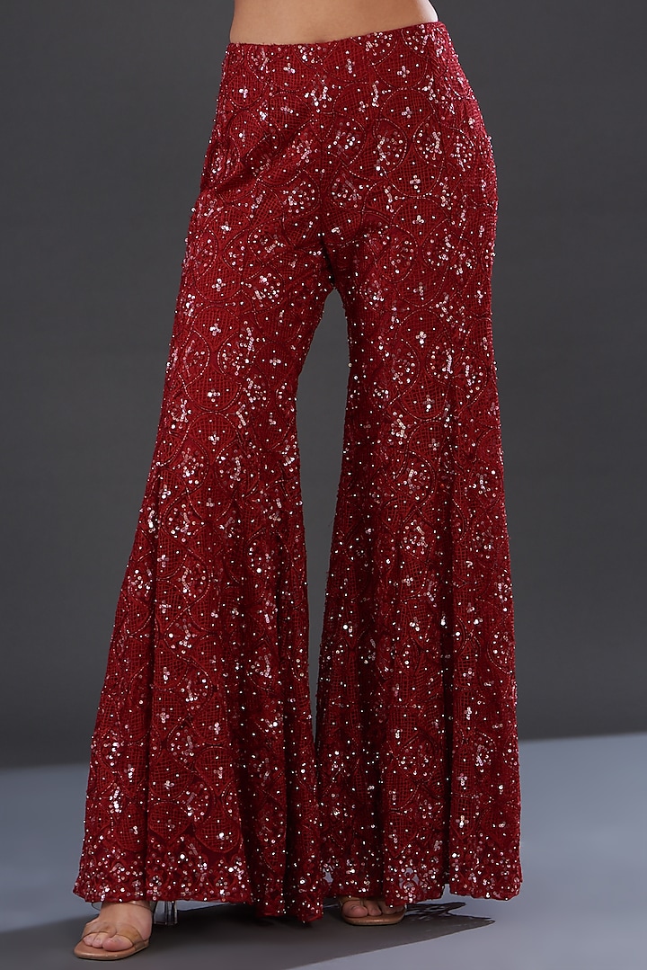 Red Net Embroidered Bridal Sharara Set by Rococo by raghvi at Pernia's Pop Up Shop