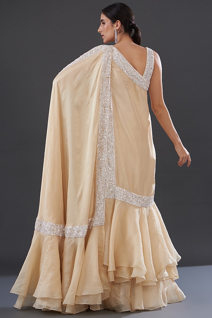 Beige Organza & Silk Skirt Set by Rococo by raghvi at Pernia's Pop Up Shop