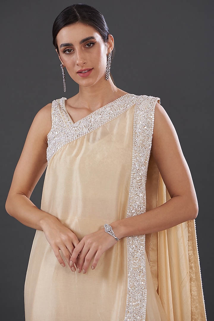 Beige Organza & Silk Skirt Set by Rococo by raghvi at Pernia's Pop Up Shop