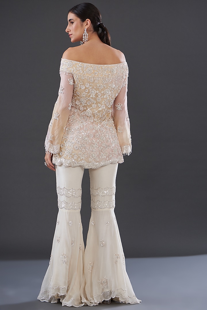 Ivory Net Embroidered Wedding Sharara Set by Rococo by raghvi at Pernia's Pop Up Shop