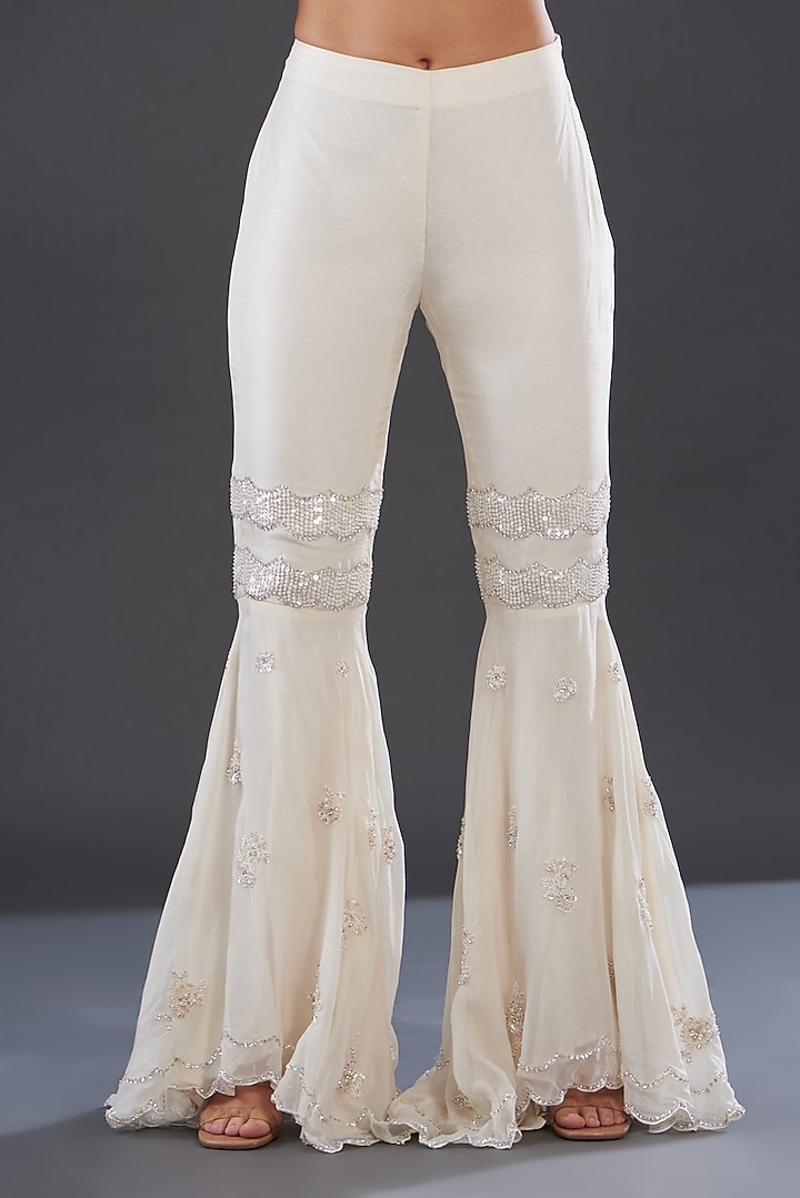 Ivory Net Embroidered Wedding Sharara Set by Rococo by raghvi at Pernia's Pop Up Shop