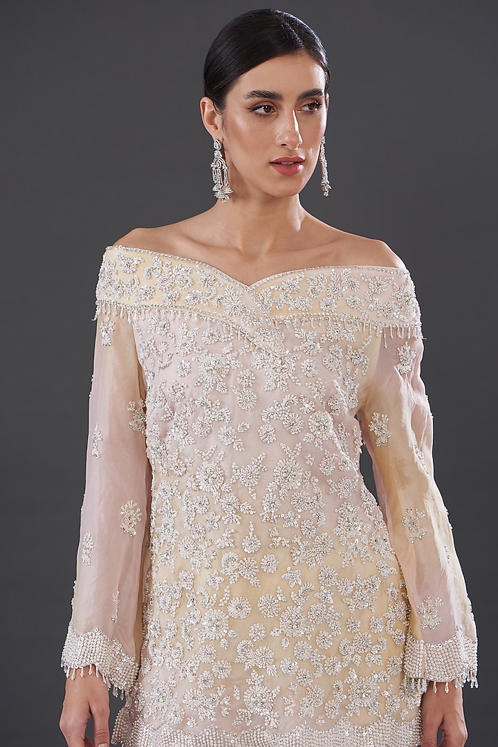Ivory Net Embroidered Wedding Sharara Set by Rococo by raghvi at Pernia's Pop Up Shop