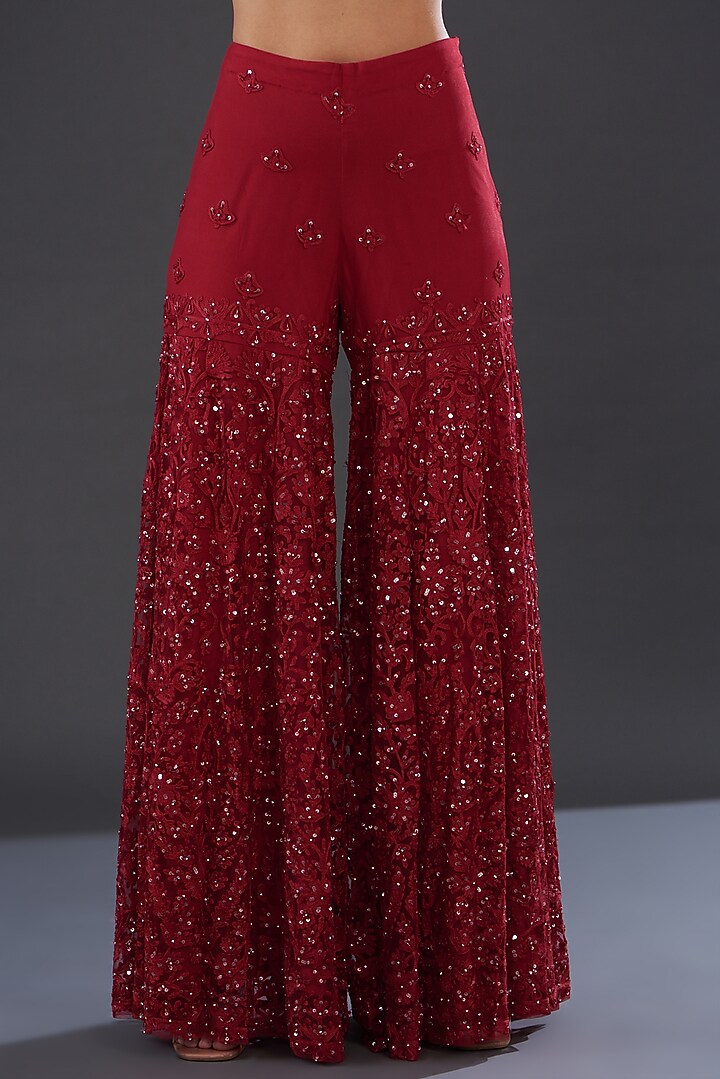 Red Net Embroidered Bridal Sharara Set by Rococo by raghvi at Pernia's Pop Up Shop