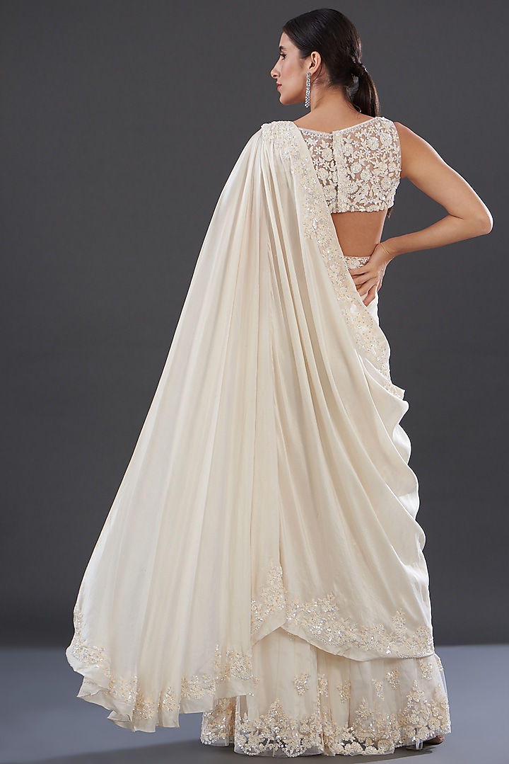 Ivory Silk & Net Embroidered Bridal Sharara Set by Rococo by raghvi at Pernia's Pop Up Shop