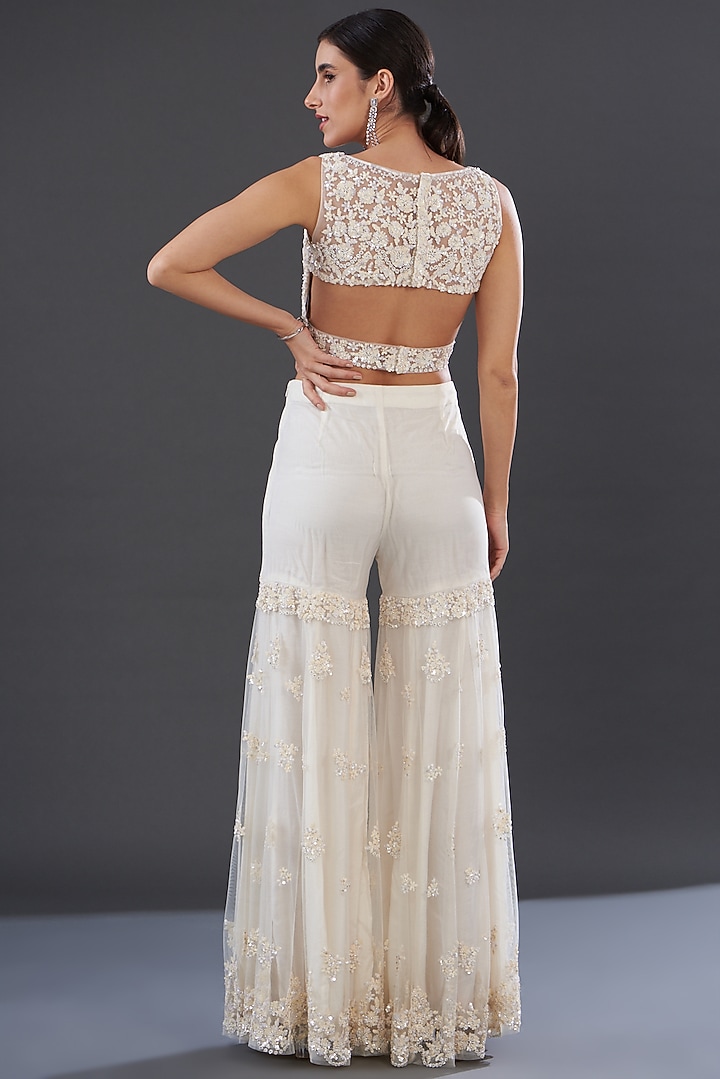 Ivory Silk & Net Embroidered Bridal Sharara Set by Rococo by raghvi at Pernia's Pop Up Shop