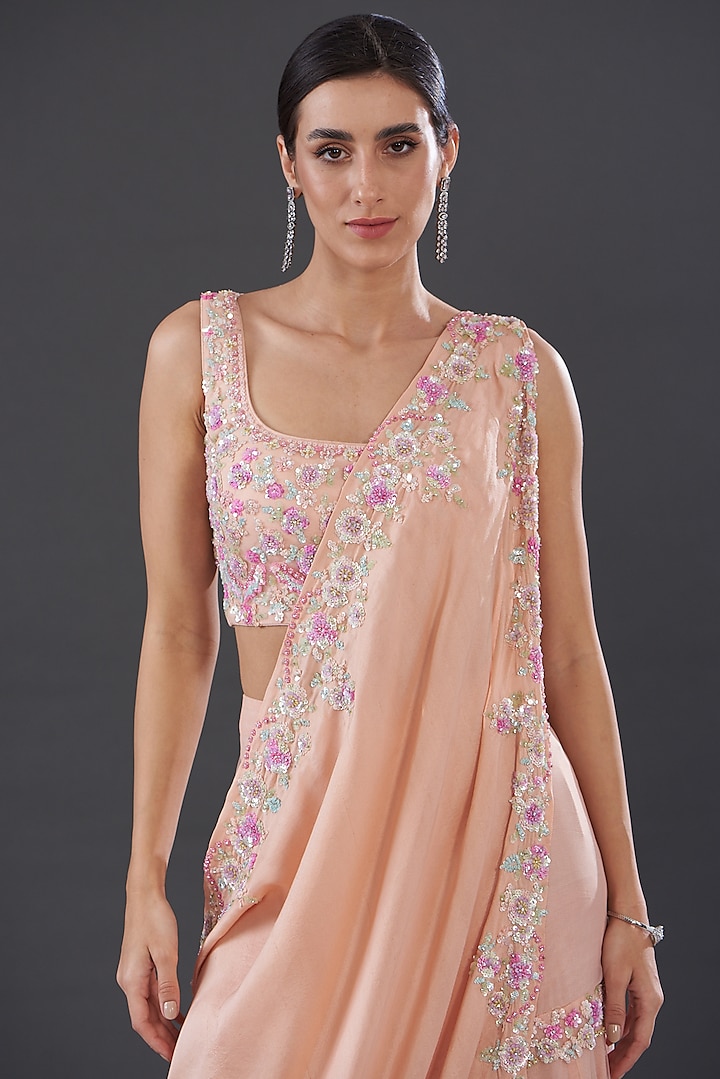 Peach Silk & Net Embroidered Bridal Sharara Set by Rococo by raghvi at Pernia's Pop Up Shop