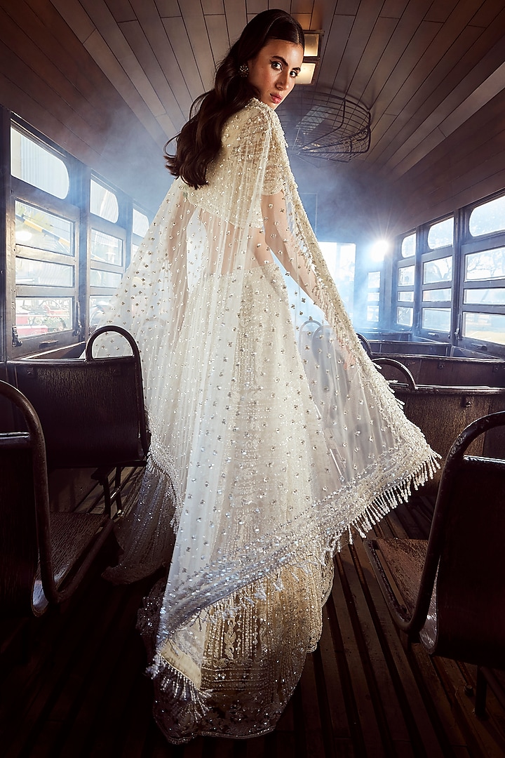 Ivory Net Embellished Bridal Lehenga Set by Rococo by raghvi at Pernia's Pop Up Shop