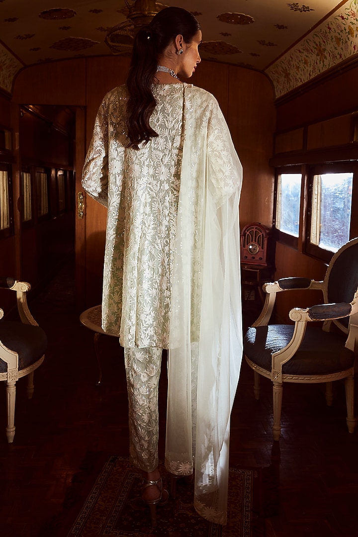 Mint Green Net Embroidered Kurta Set by Rococo by raghvi at Pernia's Pop Up Shop