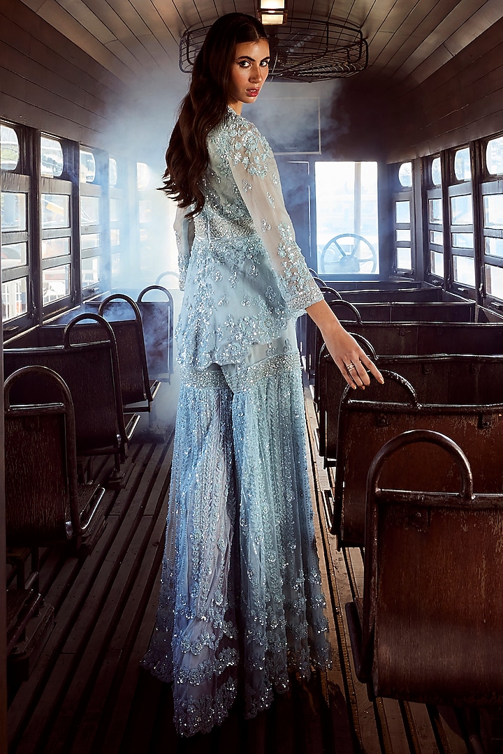Ivory Net & Organza Embroidered Bridal Sharara Set by Rococo by raghvi at Pernia's Pop Up Shop