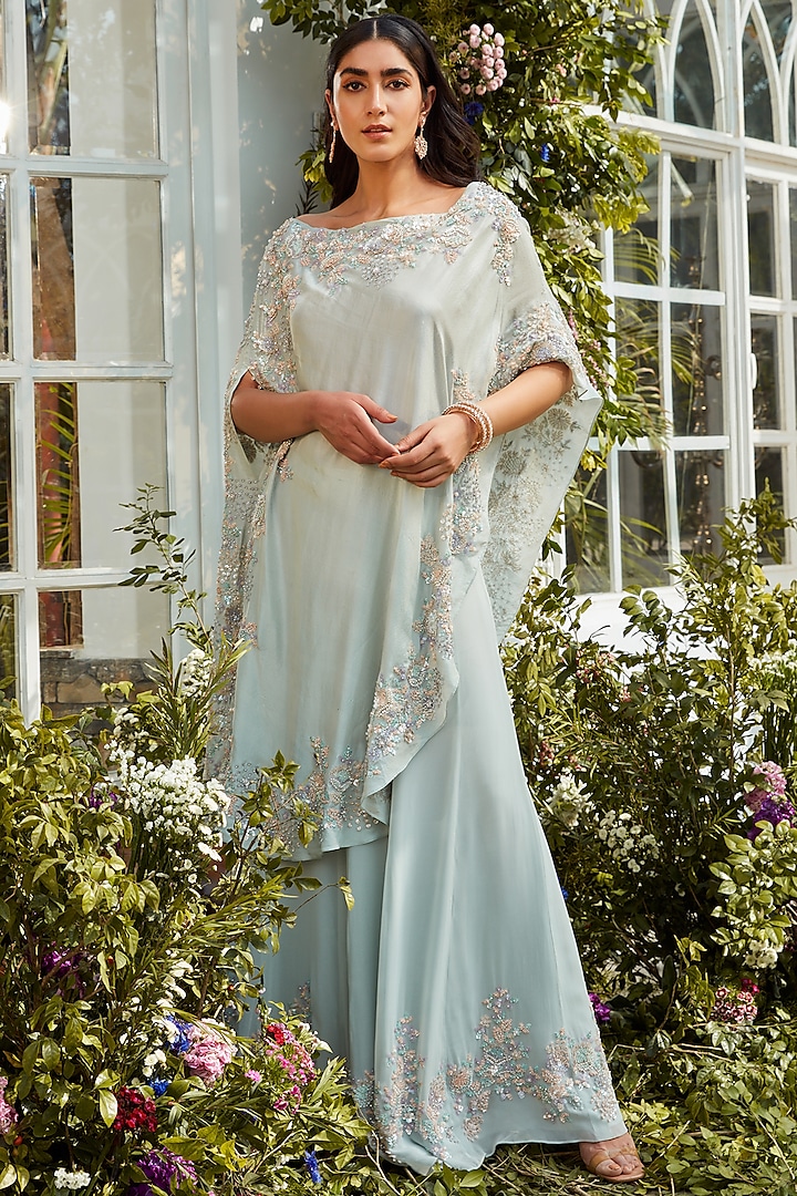 Mint Green Embroidered Sharara Set by Rococo by raghvi