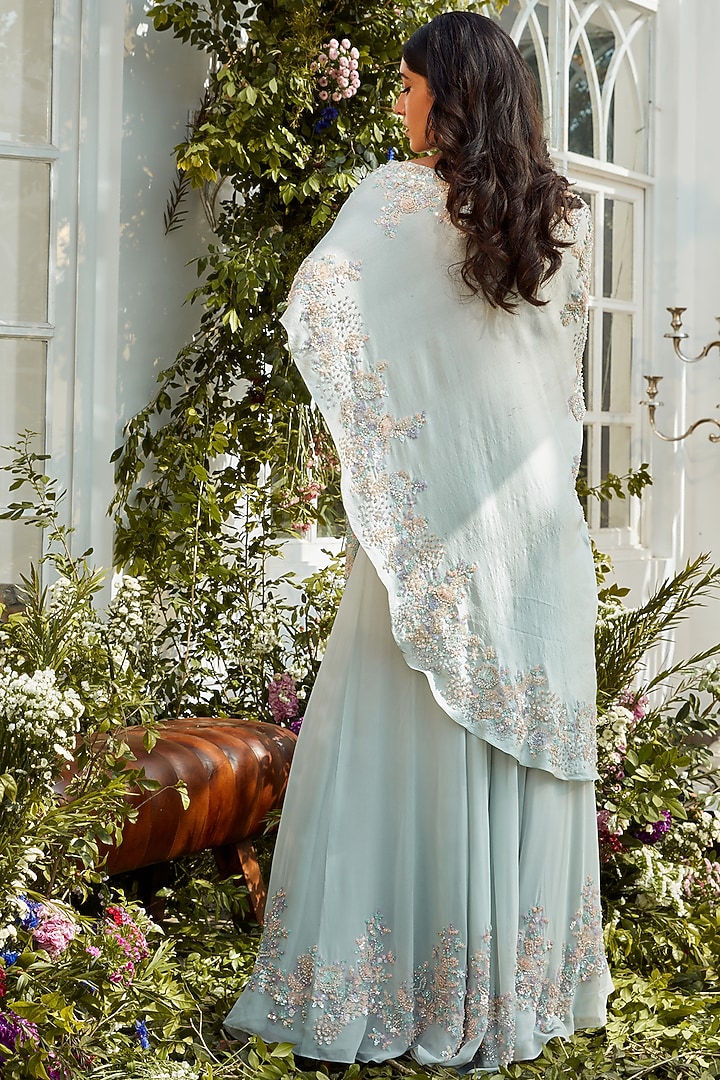 Mint Green Embroidered Wedding Sharara Set by Rococo by raghvi at Pernia's Pop Up Shop