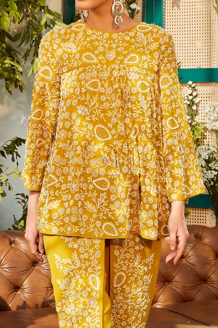 Mustard Embroidered Tunic Set by Rococo by raghvi at Pernia's Pop Up Shop