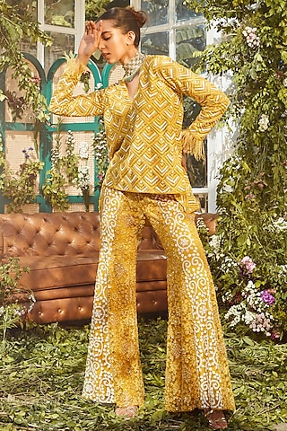 Mustard Net Sharara Set by Rococo by raghvi